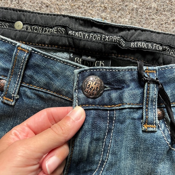NWT Y2K ReRock for EXPRESS Boot Cut Low Rise Jeans Embroidered Size 4 (31x32.5) - Picture 3 of 16
